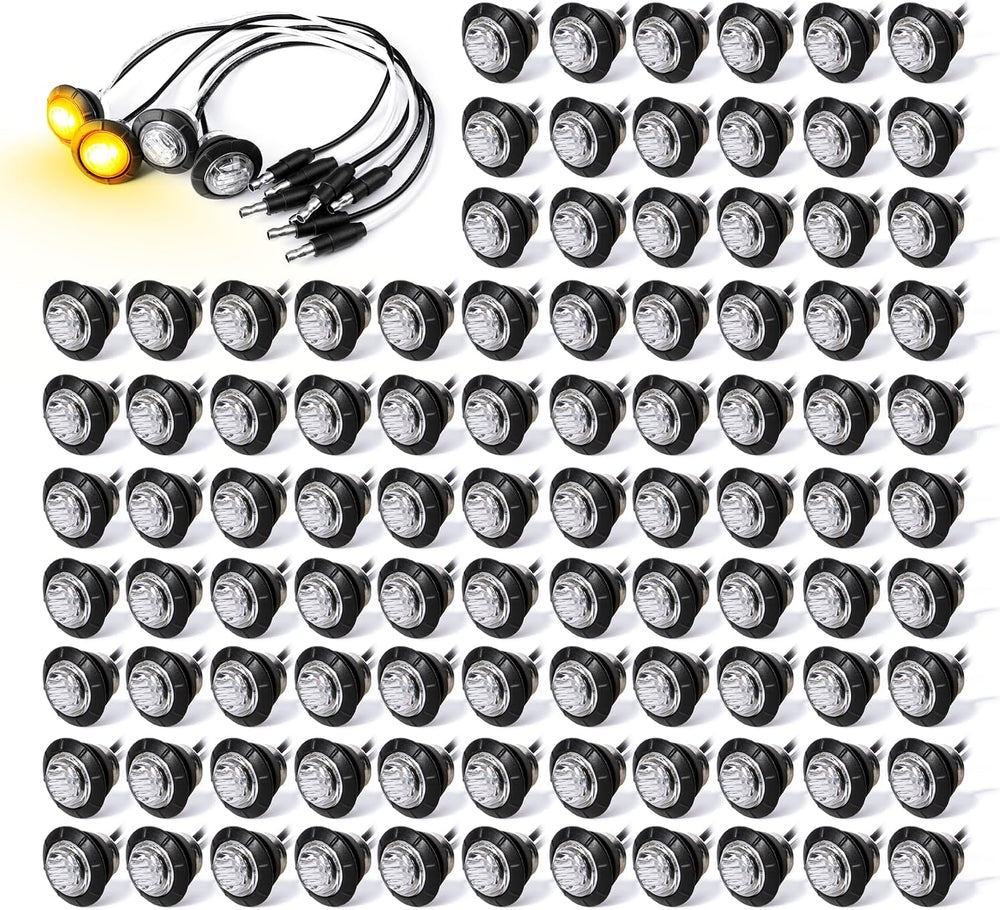 MADCATZ 3/4 Inch Round Clear Lens Amber 3 LED Side Marker Lights Clearance In...