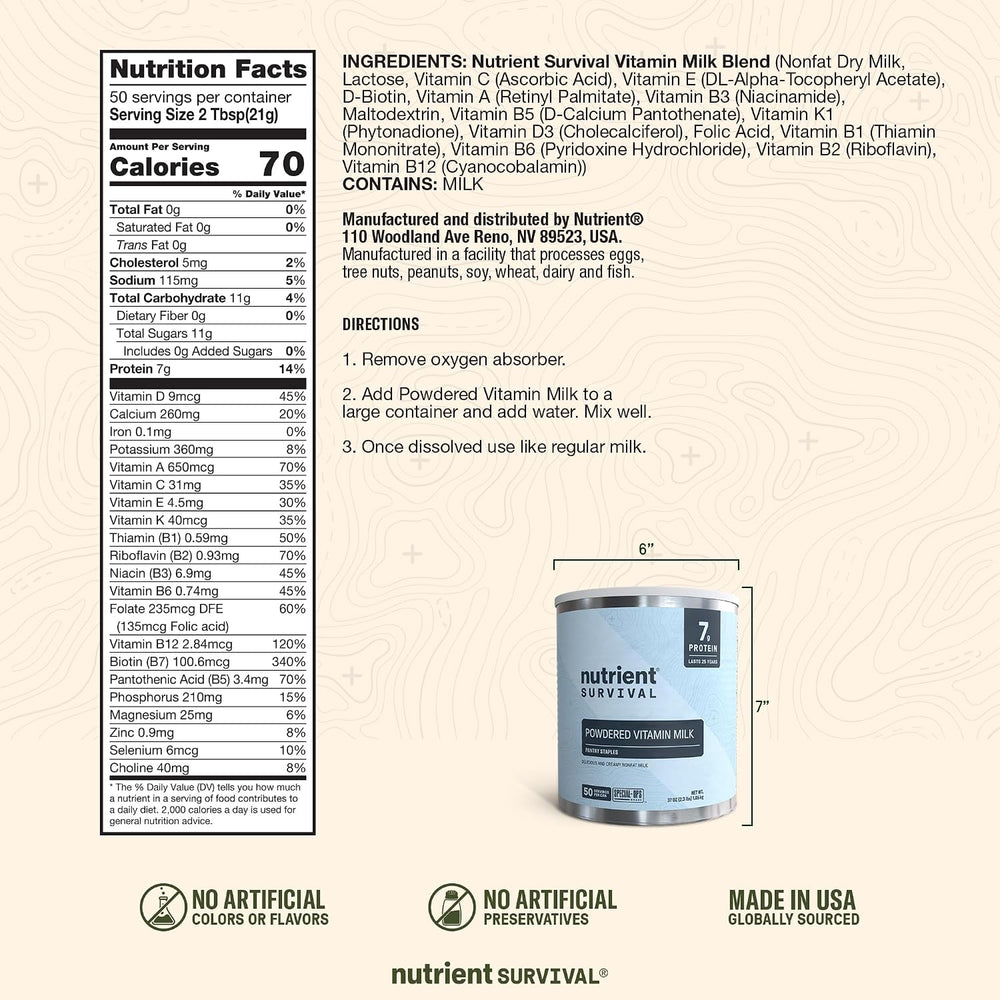 Nutrient Survival Vitamin Powdered Milk, Freeze Dried Prepper Supplies & ...