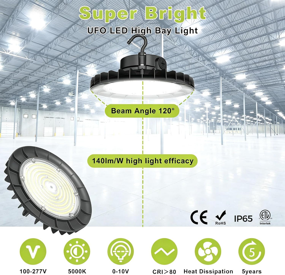 150W UFO LED High Bay Light 8-Pack Dimmable,3Watt Selectable & 5000K