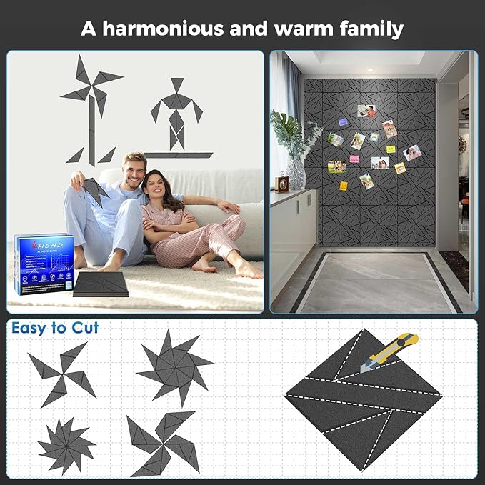 12 Pack Large Self-Adhesive Soundproof Wall Panels, 15.7 x 15.7 x 0.47 in Sound