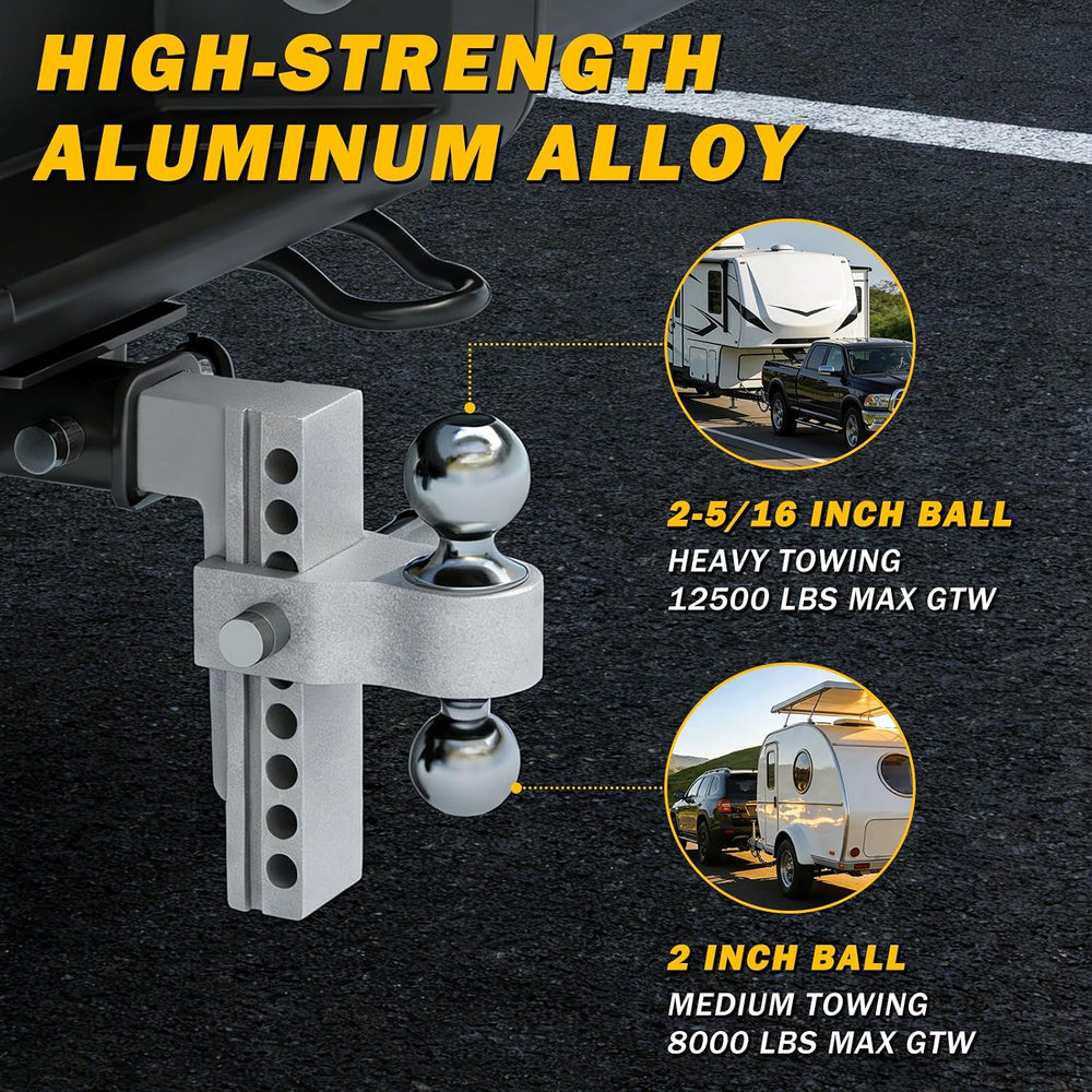 Aluminum Adjustable Trailer Hitch for 2-Inch Receiver 8 Inch Drop/Rise Hitch ...