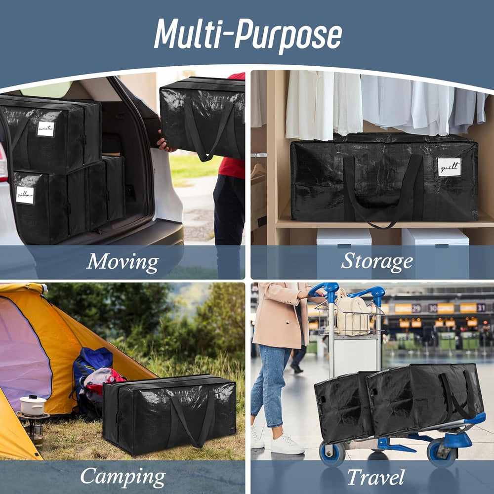 12 Pack Extra Heavy Duty Large Moving Bags with Strong Zipper, Black