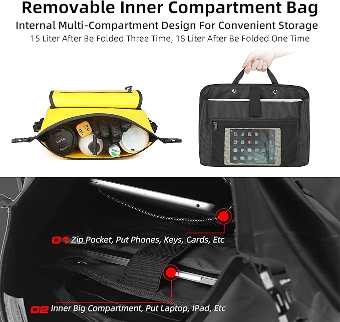 Rhinowalk Motorcycle Saddlebags, Waterproof Saddlebags, Quick Release 15L