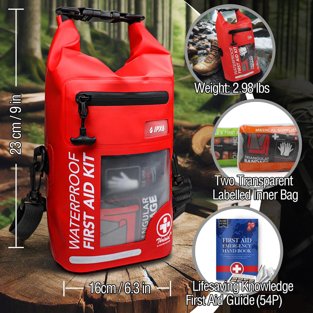 250 PCS IPX6-Waterproof First Aid Kit, Roll Top Reflective Boat Safety Bag