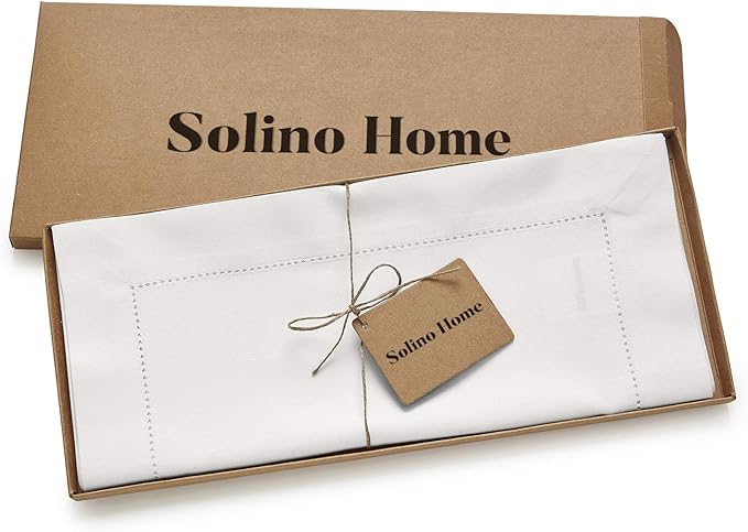 Solino Home White Table Runner 132 Inches Long - Cotton Linen Hemstitch Extra...