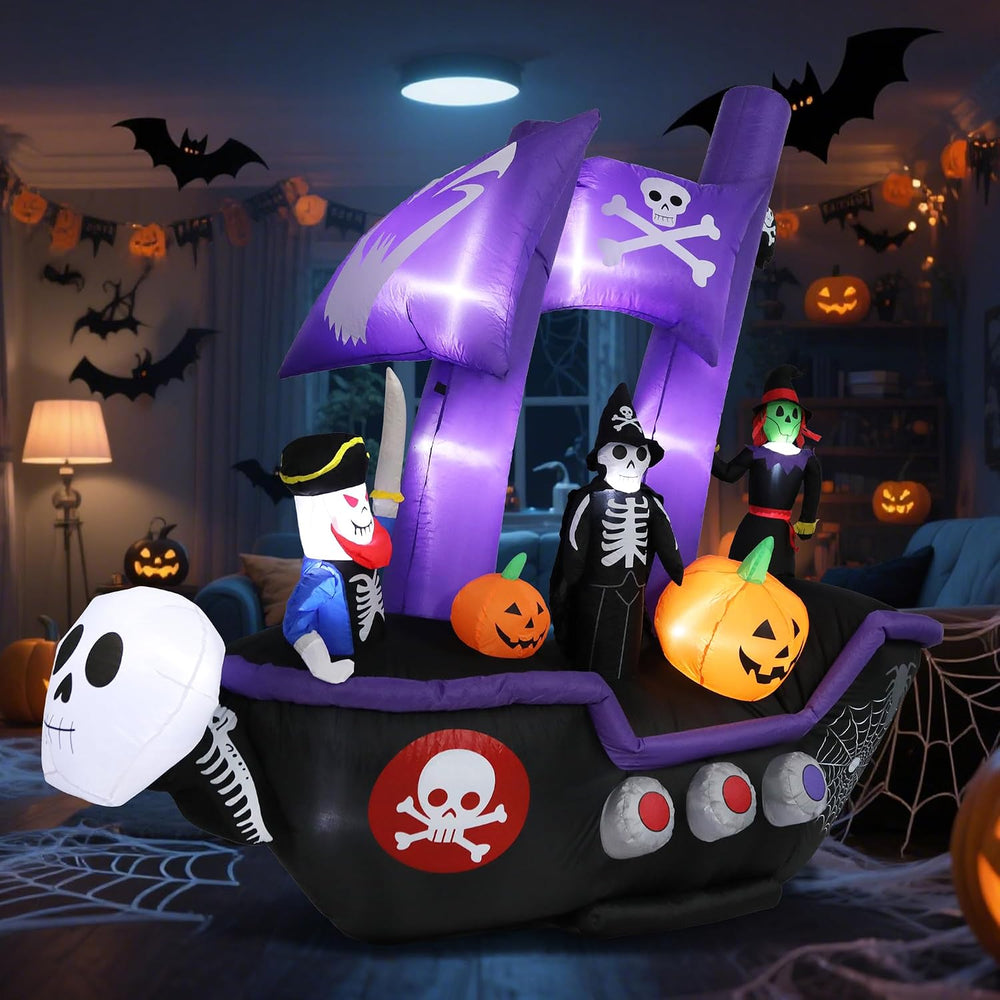 Halloween Inflatable Pirate Ship Outdoor Decor with LED Light