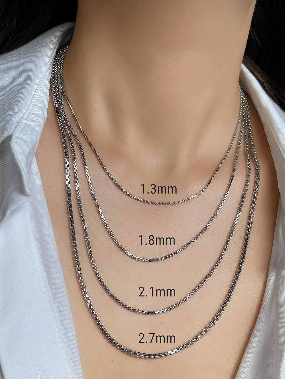 JEWELHEART 14K Real Yellow/White Gold Round Box Chain Necklace, 1.3mm-3.4mm