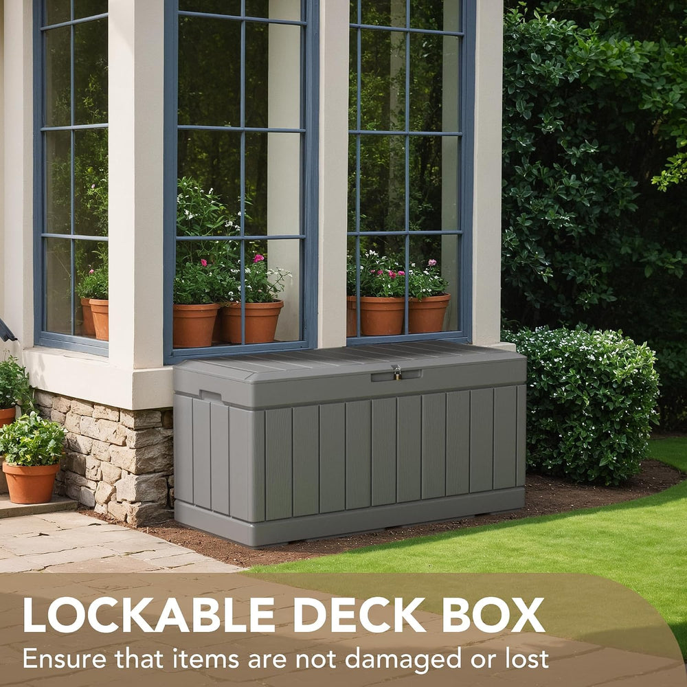 Devoko 85 Gallon Deck Box Lockable Resin Outdoor Storage Box waterproof Outdo...