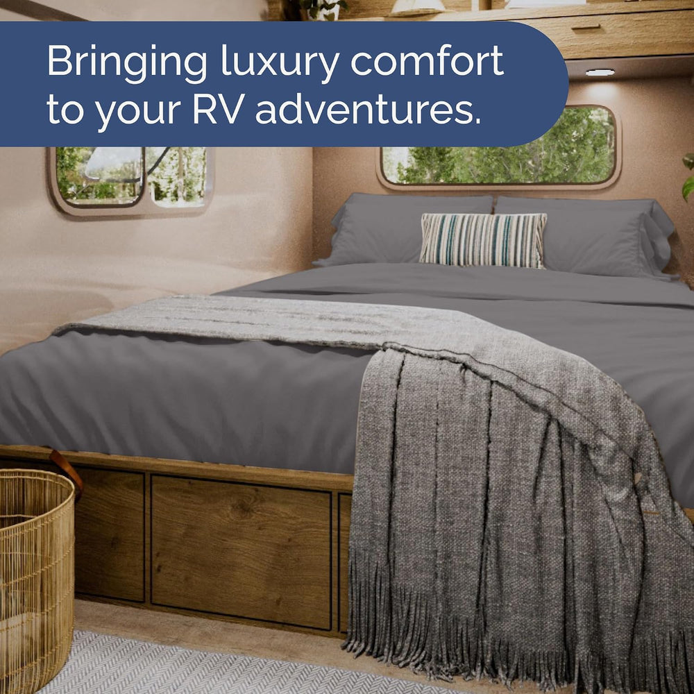 Short Queen Size 4 Piece Bed Sheet Set - RV Short Queen Sheets - Dark Grey