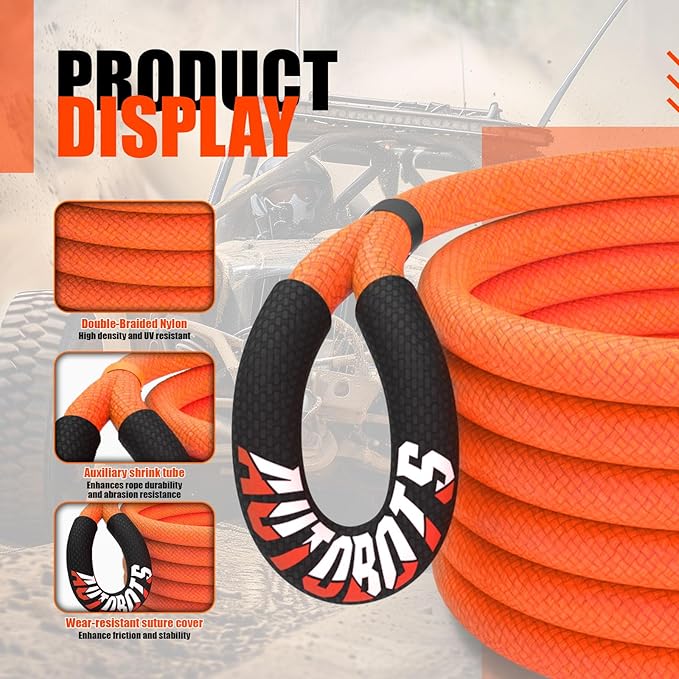 AUTOBOTS 1" x 20'Kinetic Recovery Rope，Heavy Duty Tow Rope Tow Strap