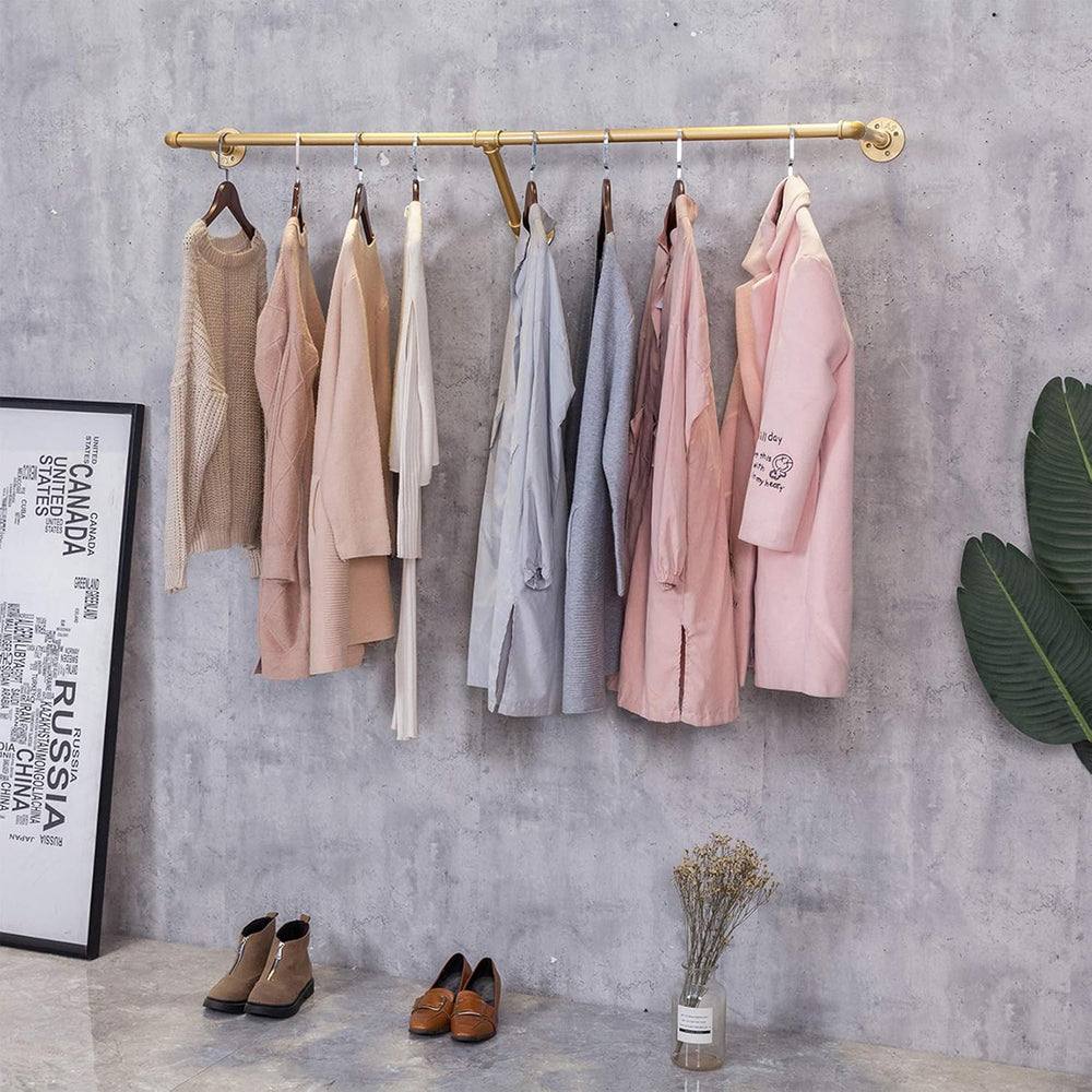 Industrial Pipe Wall Mounted Clothes Hanging Shelves System,Metal Clothing To...