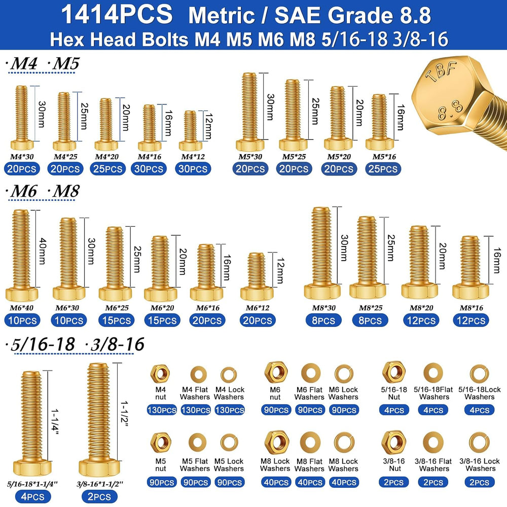 Taiss 3334pcs Bolts and Nuts Kit,Grade 8.8 Hex Bolt and Phillips Head Bolt,39...