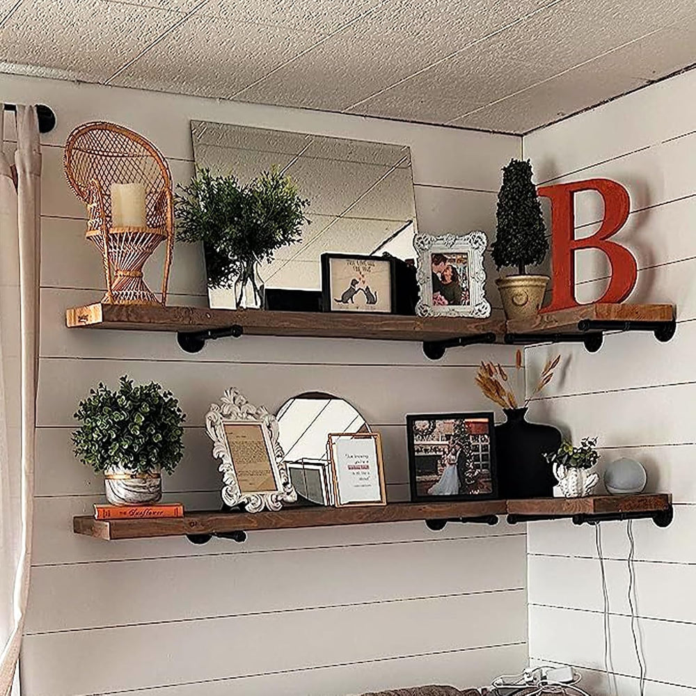 6 Pack Pipe Shelf Brackets 12 Inch, Industrial Iron Pipe Floating Shelves Bra...