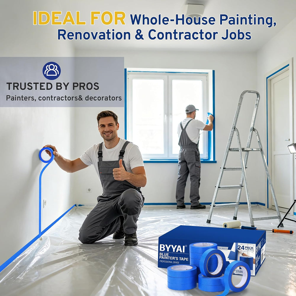24 Rolls Painters Tape 1 Inch Wide, Blue Masking Tape Bulk 1320 Yards