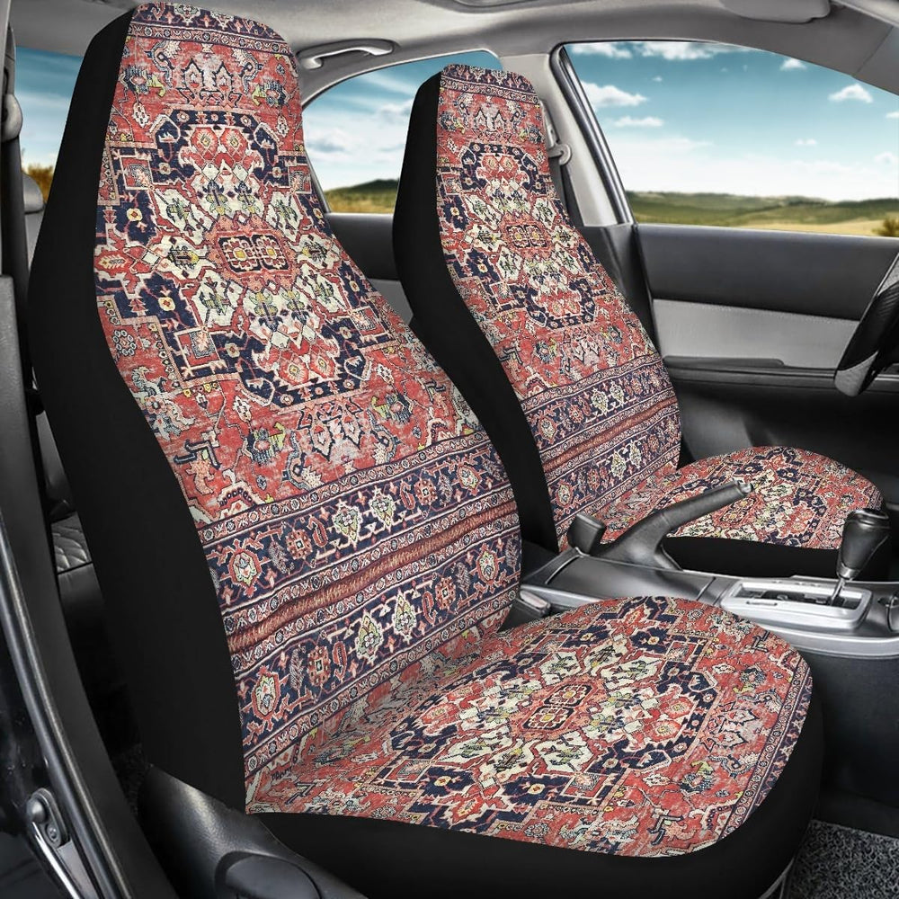 Pehede Car Seat Cover Red Vintage Carpet Pattern Front for Cars, Easy to Inst...