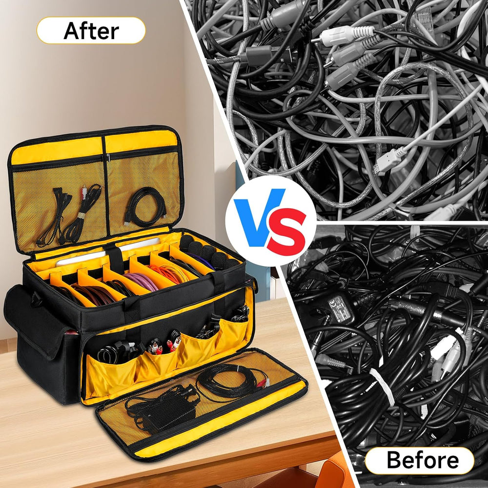 Large DJ Equipment Bag with 6 Detachable Dividers,DJ Cable File Bag with Lapt...