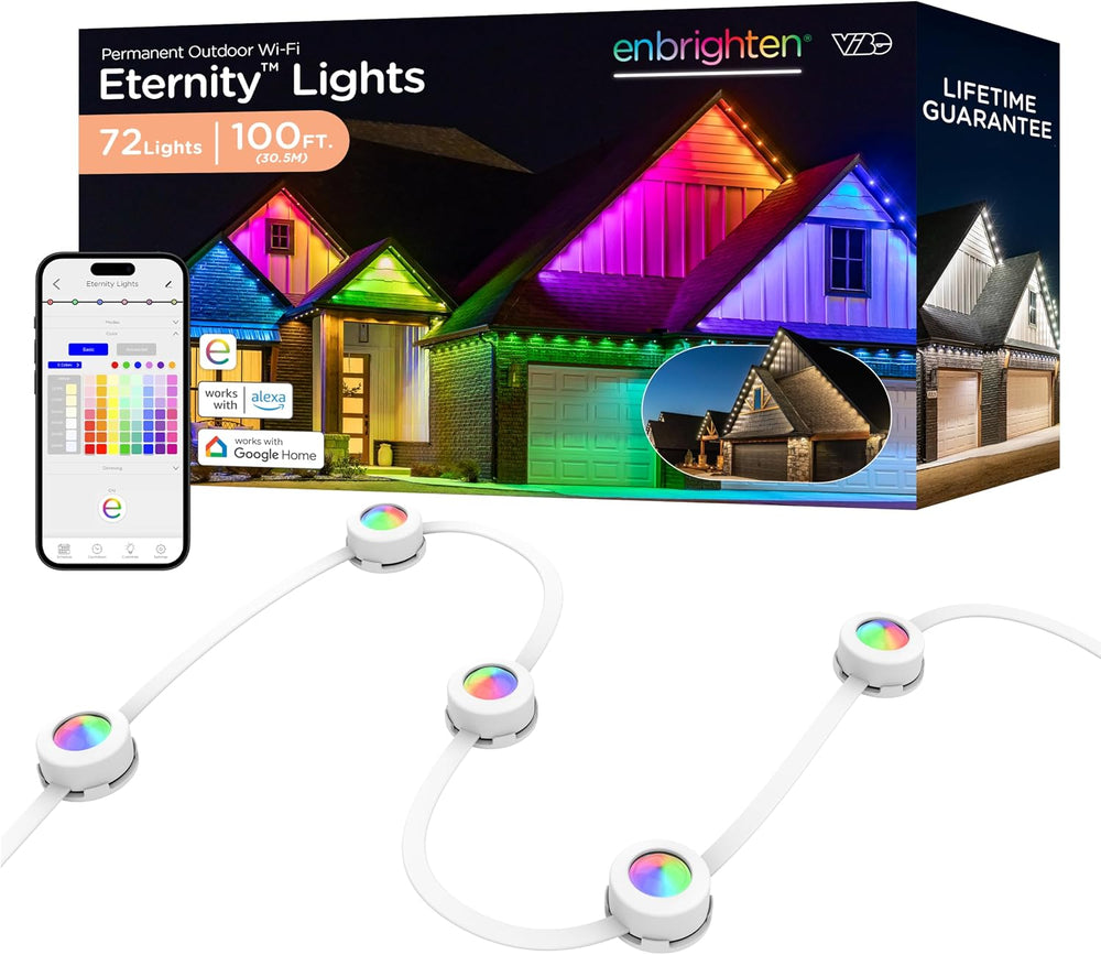 Enbrighten Eternity Permanent Outdoor Lights, 100ft, 72 Lights