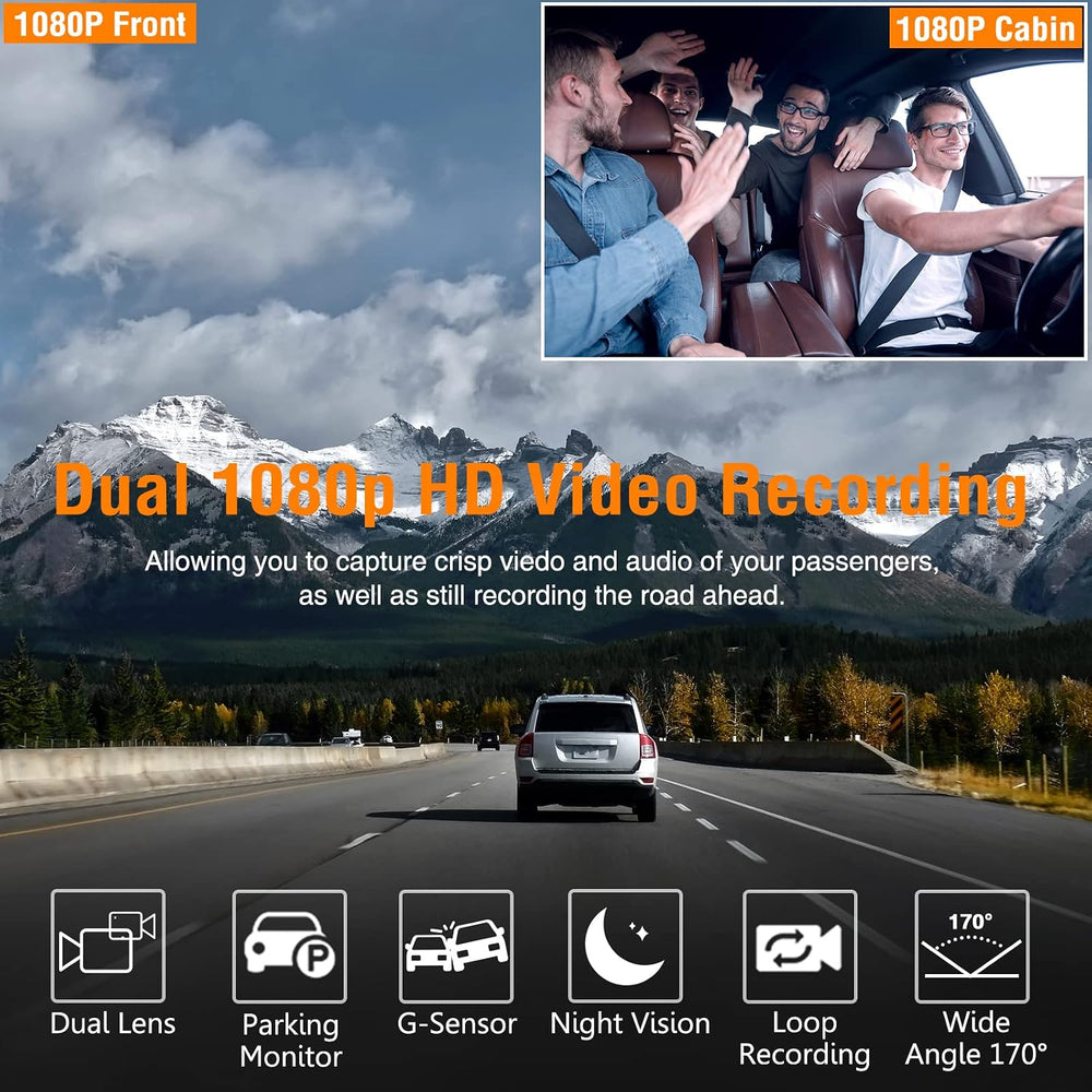 Dual Dash Cam Front and Inside with 64GB Card
