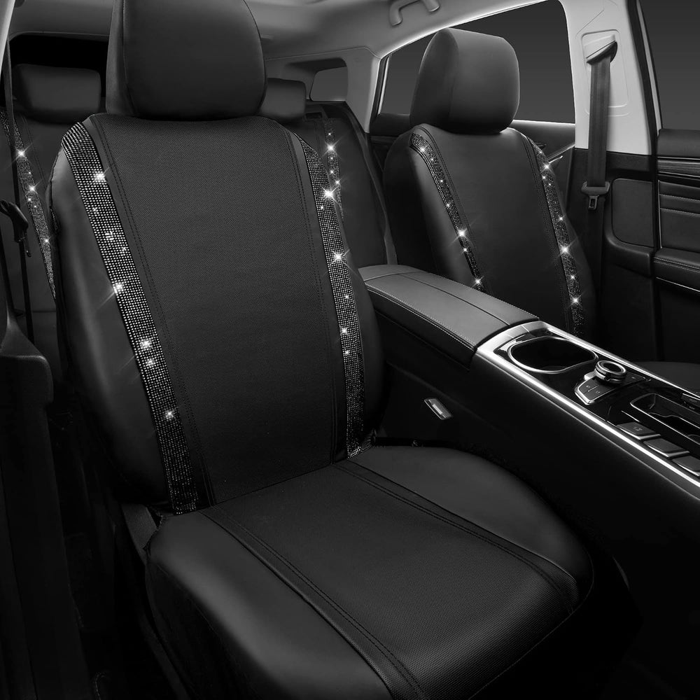 CAR PASS Leather Bling Diamond Car Seat Covers Full Set, Shining Rhinestone W...