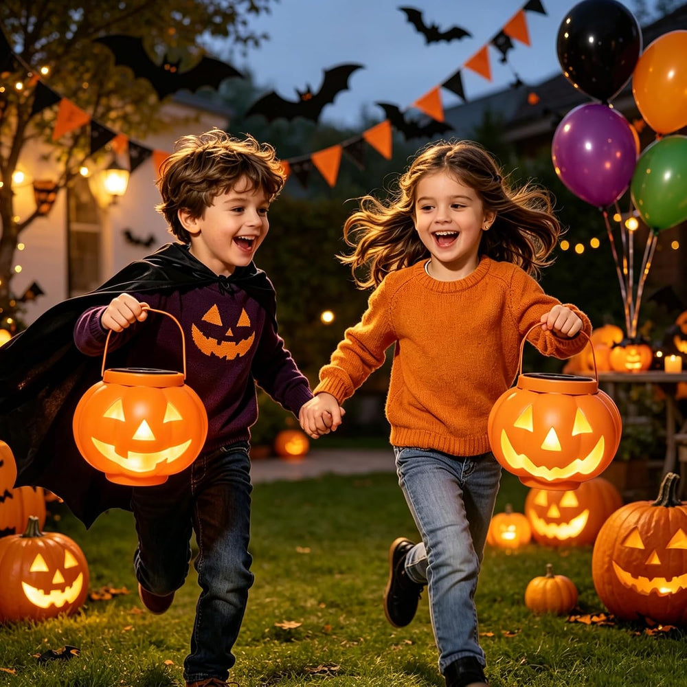 BRIGHTDECK Halloween Pumpkin Solar Lanterns 2 Pack, Jack O Lantern Pumpkin Li...