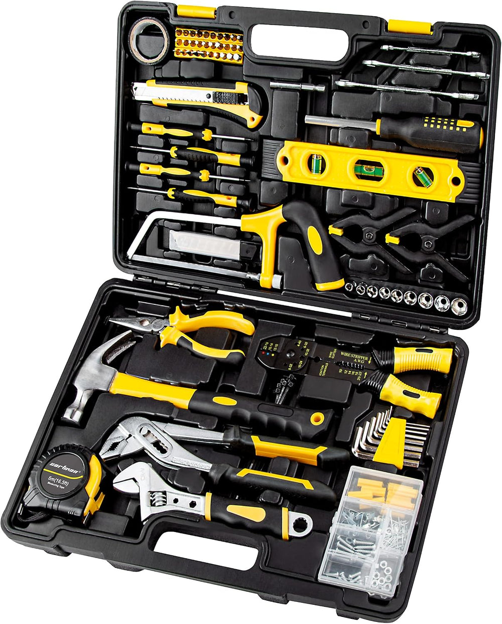 CARTMAN 218-Piece Household Tool Set, Yellow Home Repair Kit With Tool Case