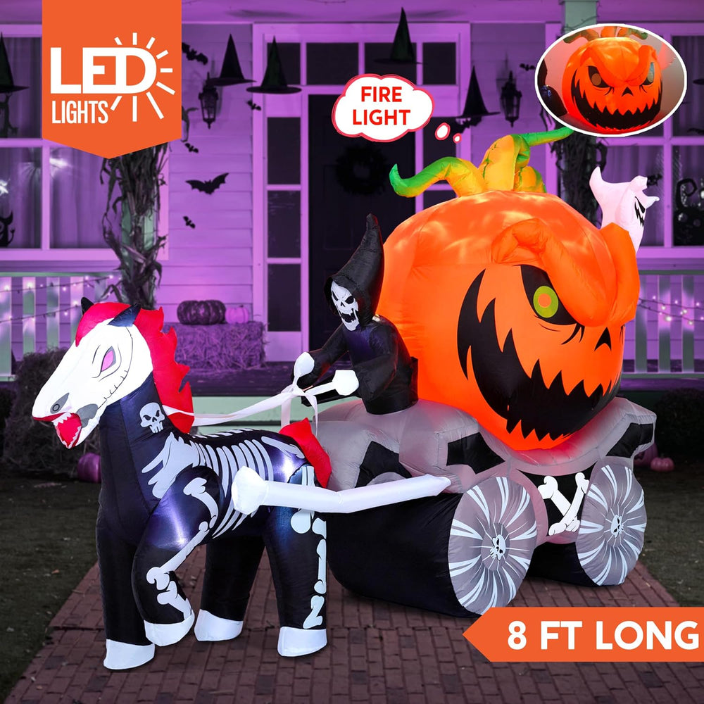 Joiedomi 8 Ft Long Halloween Inflatables Pumpkin Carriage Outdoor Decorations...