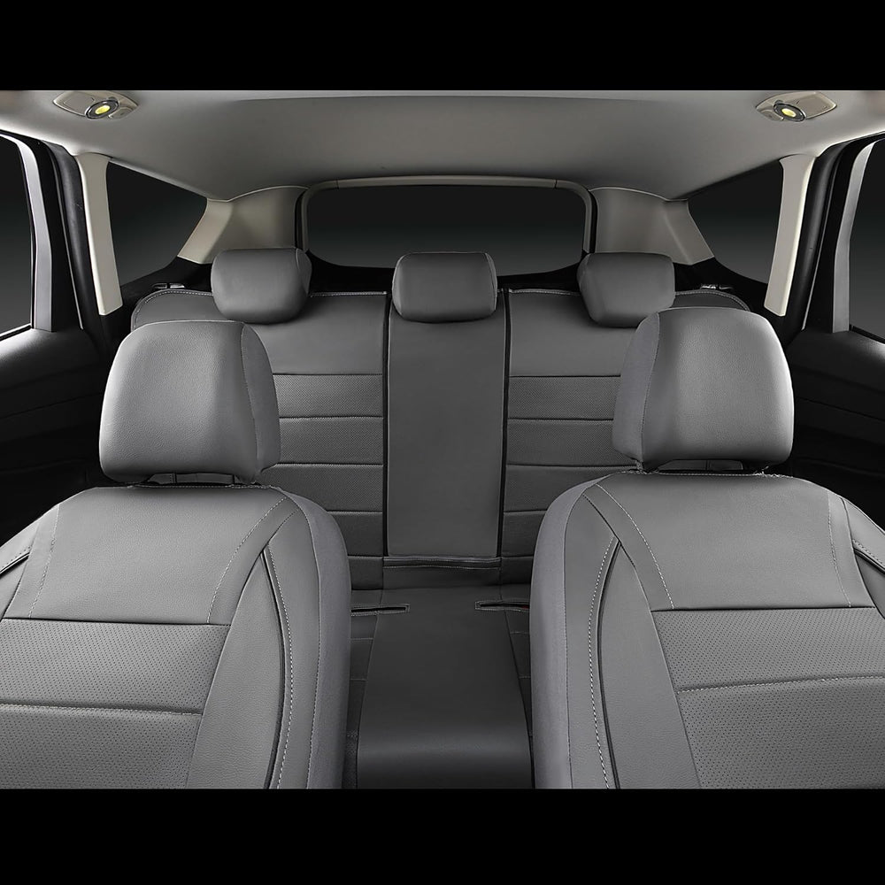 CAR PASS Piping Faux Leather Car Seat Cover Full Set,Grey Breathable Leather ...