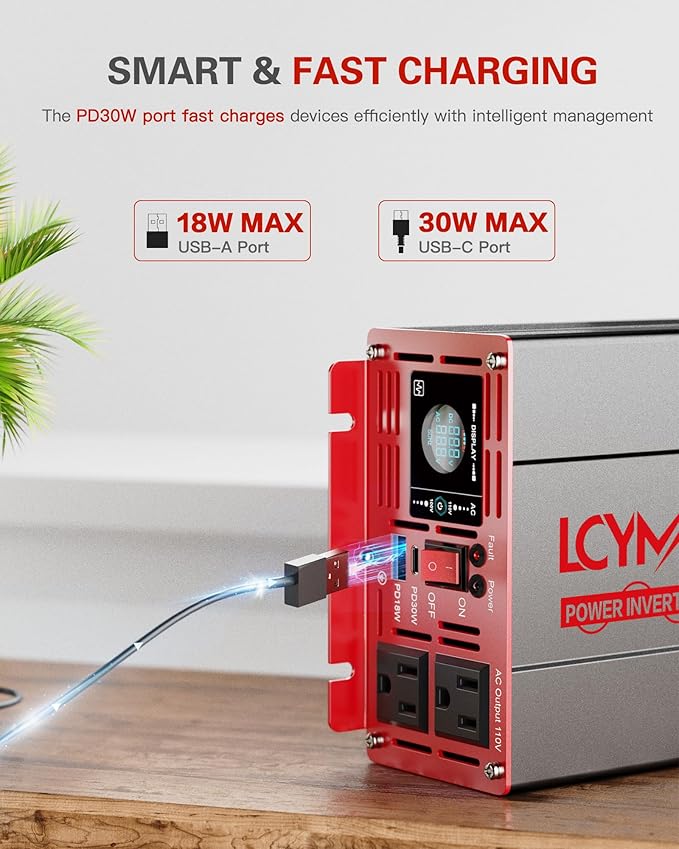 1000 Watts Pure Sine Wave Power Inverter 12V DC to 110V 120V AC Converter