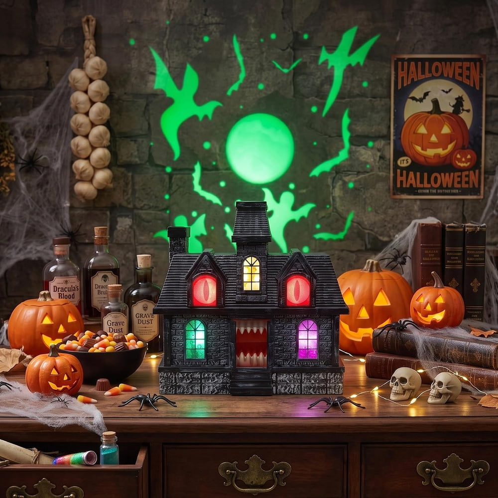 14" Halloween Projection Haunted House Decor, Colorful Lights