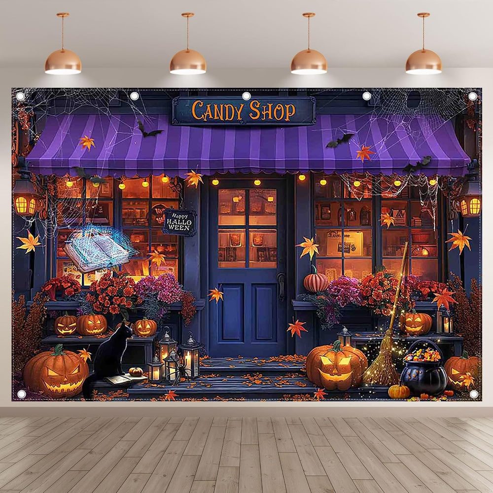 12x8ft Halloween Candy Shop Photography Backdrop Magic Witch Banner
