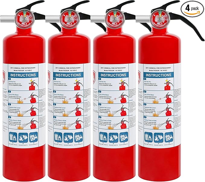 4 Pack ABC Dry Chemical Fire Extinguishers, 2.5 lb 1A:10B:C Rating