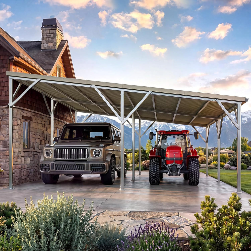 Quictent 20x20 FT Heavy Duty 2-Car Metal Carport, Unique Single-Slope Roof Re...
