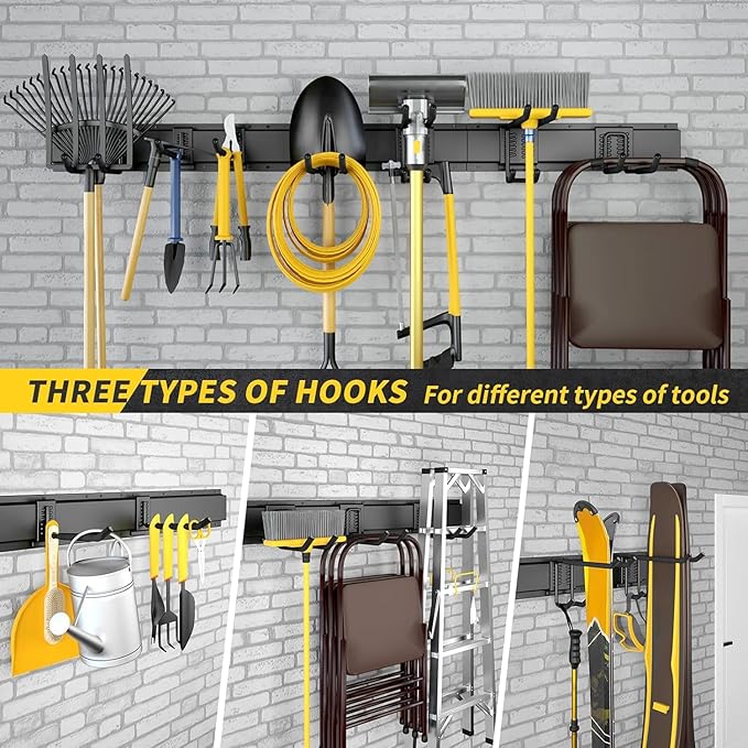 64 Inches Garage Storage, Garage Organization, Wall Mount Garden Tool Organizer