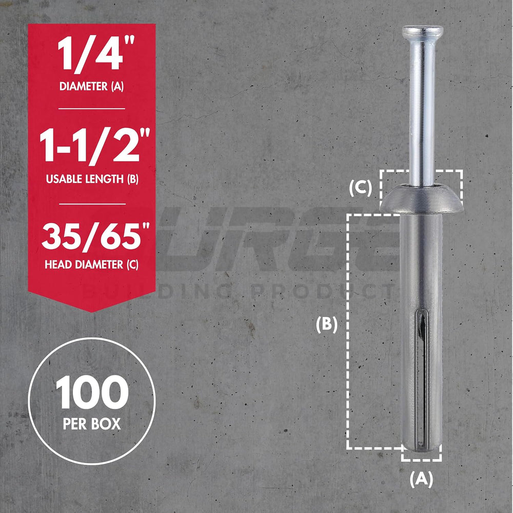 1/4" x 1-1/2" Hammer Drive Nail in Concrete Anchor (Box of 100)