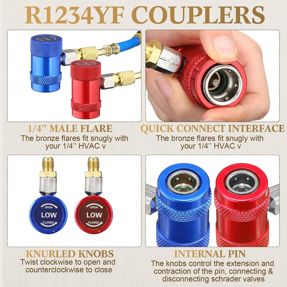 AC R1234YF Quick Couplers Adapters Set, R1234YF Self Sealing/Puncture Can Tap...