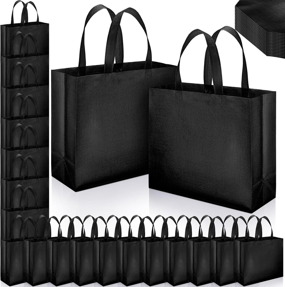 Epakh 48 Pcs Black Reusable Gift Bag with Handle Bulk for Halloween Wedding