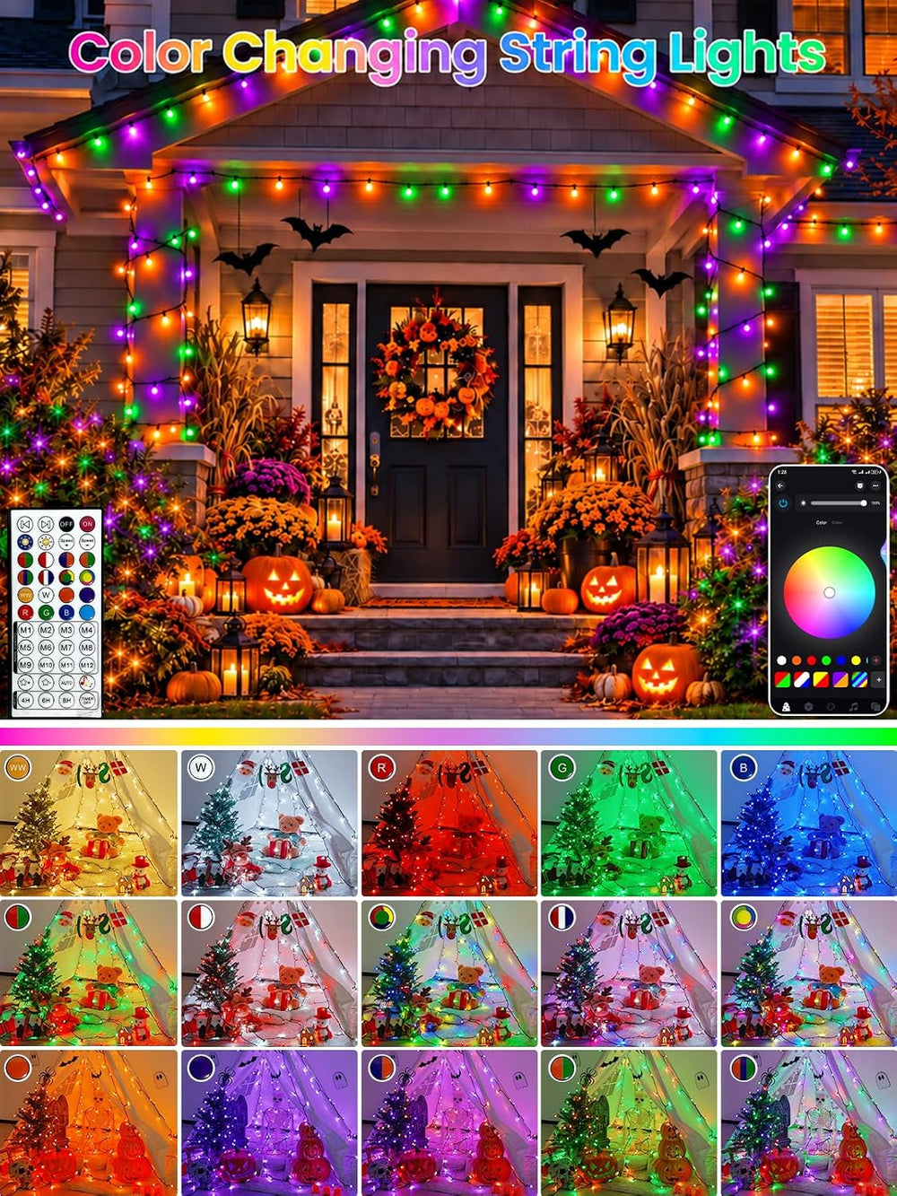 240LED Smart Color Changing String Lights 92FT Halloween Lights App Remote