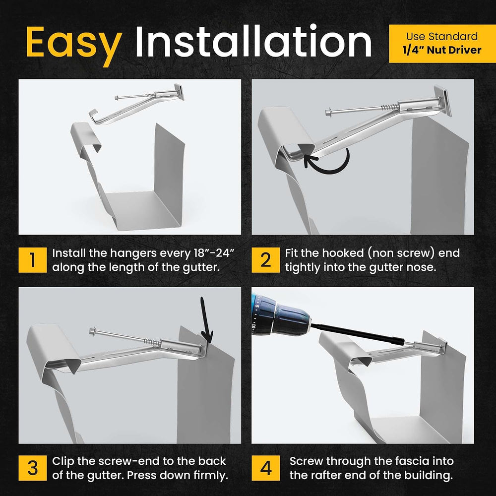 Quick-Screw 6" Gutter Hangers - Heavy Duty Hidden Gutter Brackets with P...