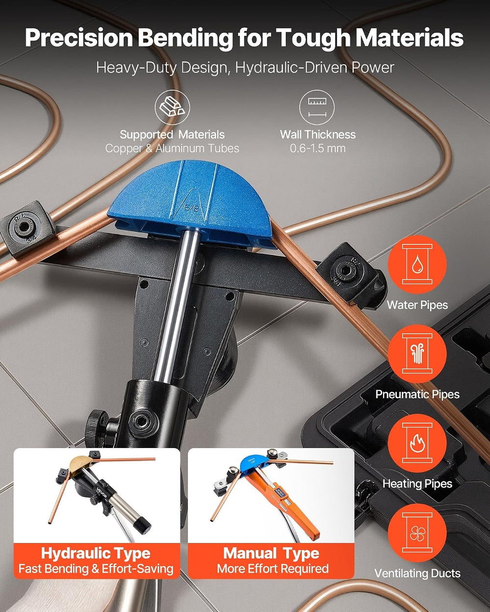 VEVOR Hydraulic Tubing Bender Kit, 1/4 to 7/8 Inch, Copper Tube Pipe Bender, ...