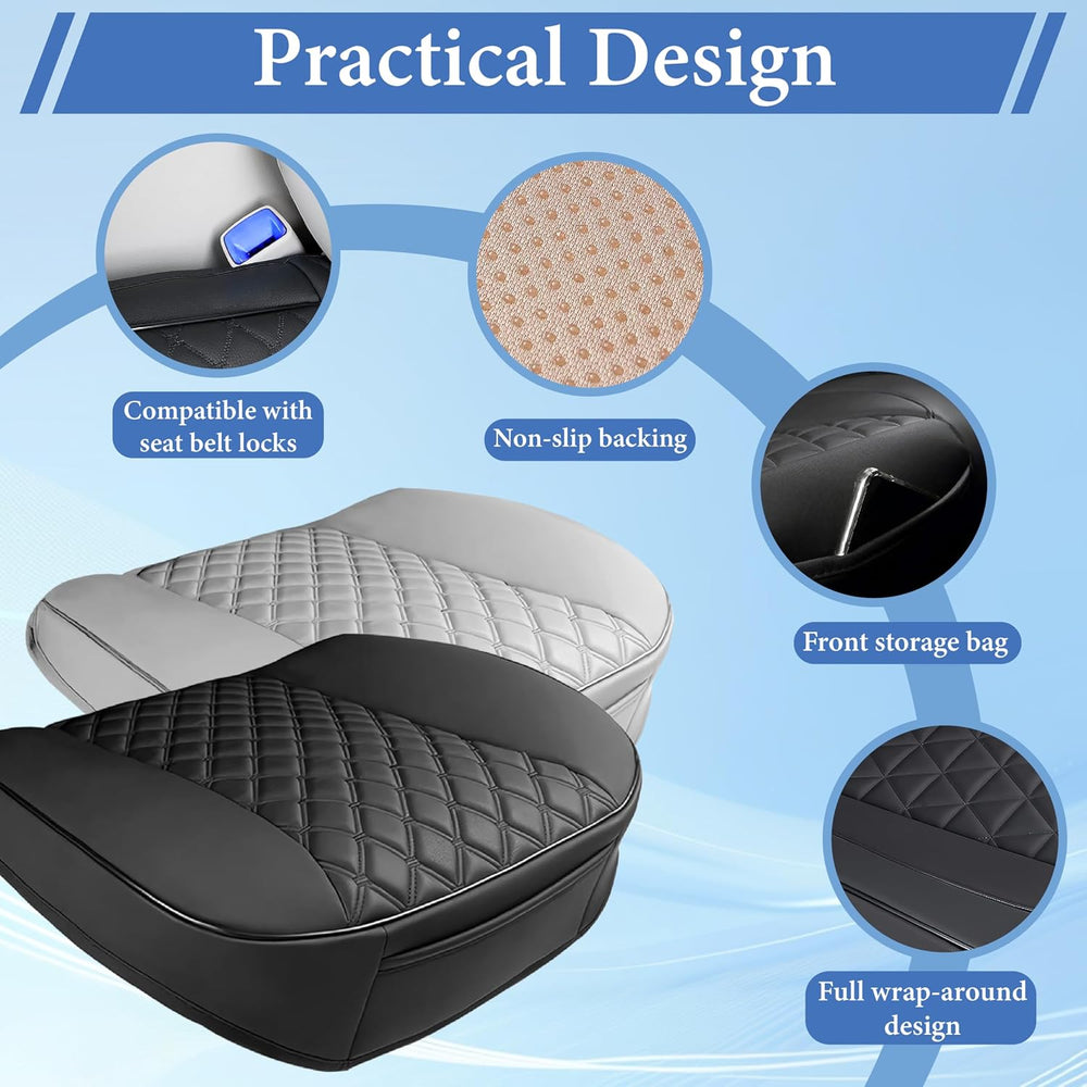2PCS Bottom Seat Covers for Cars, Black Leather Front Seat Covers