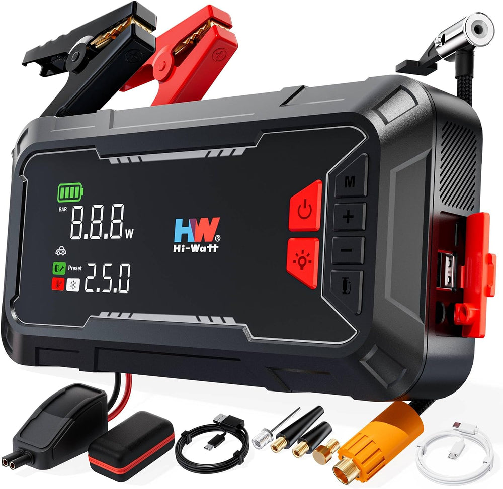 HW 2000A Jump Starter with Air Compressor, 160 PSI Tire Inflator 12V 65W PD