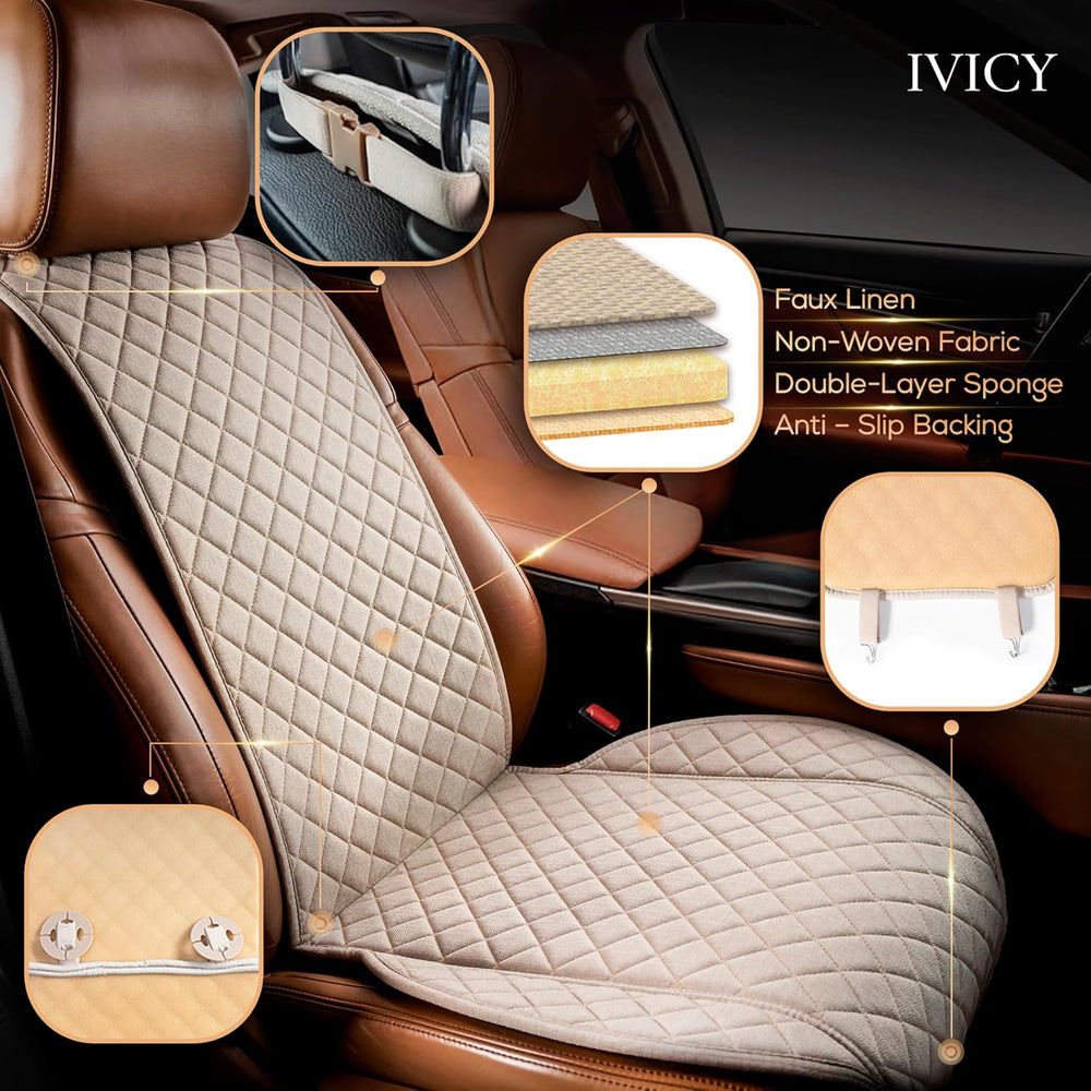IVICY Faux Linen Front Car Seat Cover, Seat Protector, 1 Unit, Light Beige