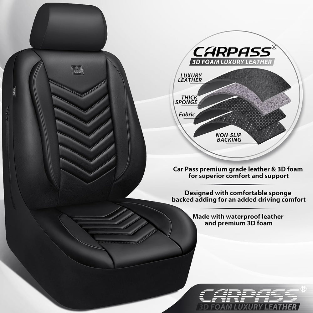 CAR PASS 3D Foam Faux Leather Seat Covers Front Seats,Waterproof Leather Fron...