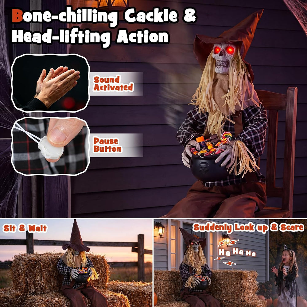 Tangkula 4.4 FT Animated Halloween Sitting Scary Scarecrow Decoration