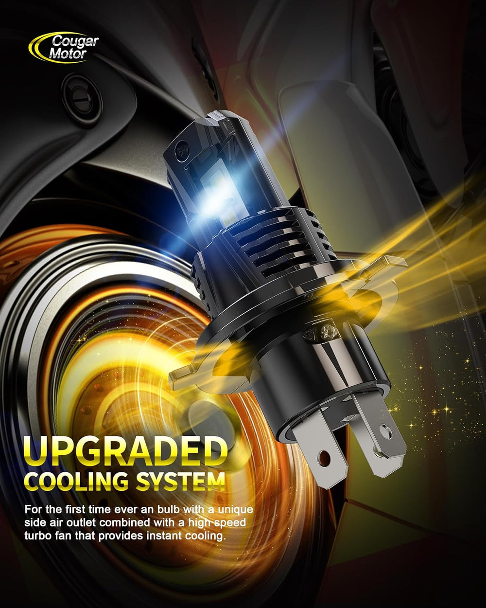Cougar Motor H4 Bulbs, 9003 Fog 800% Brighter Non-Polar Instant Plug-in