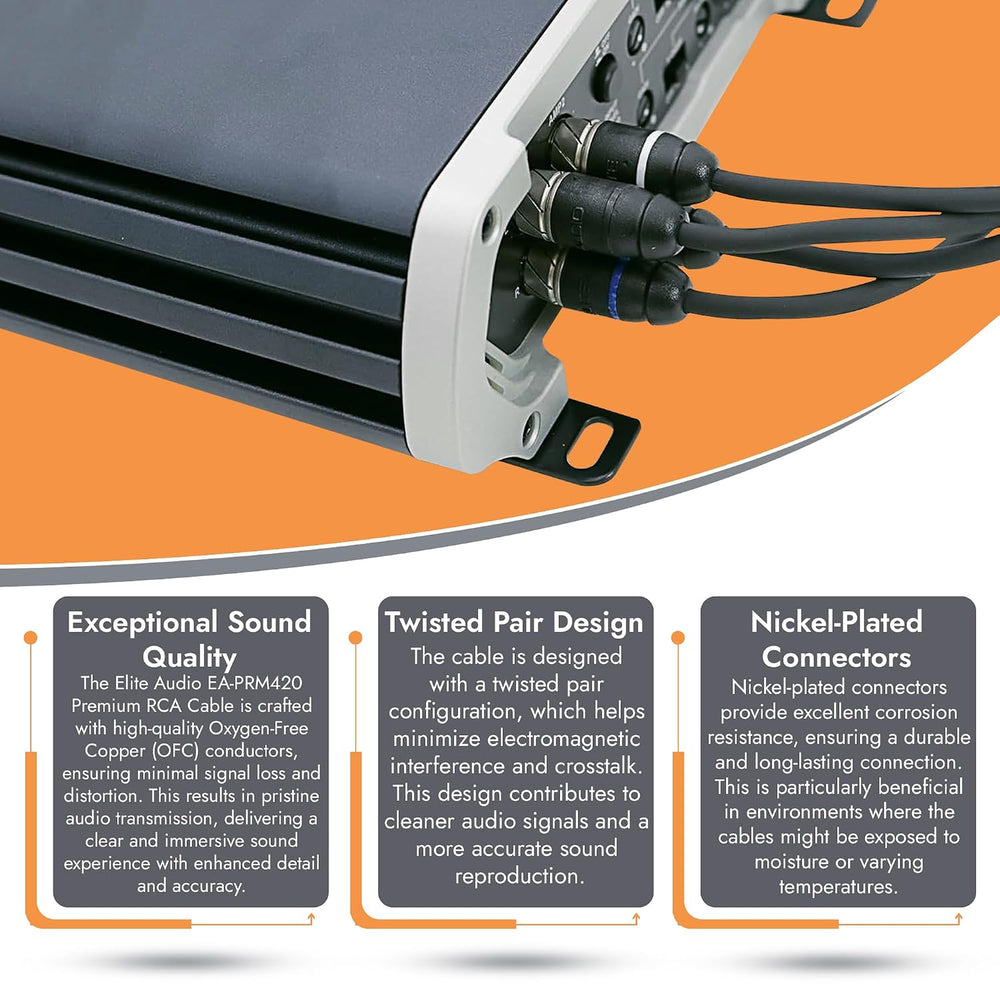 Elite Audio Premium 20ft 4-Channel | RCA Interconnect Cable | OFC |Shielded