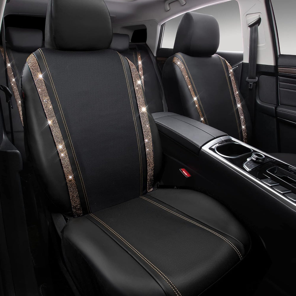 CAR PASS Bling Diamond Car Seat Covers Full Sets, Shining Rhinestone Waterpro...