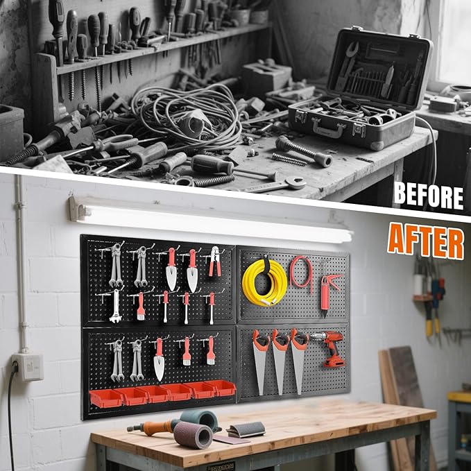 48x24 Inch Metal Pegboard Wall Organizer, Peg Board Utility Tool Storage