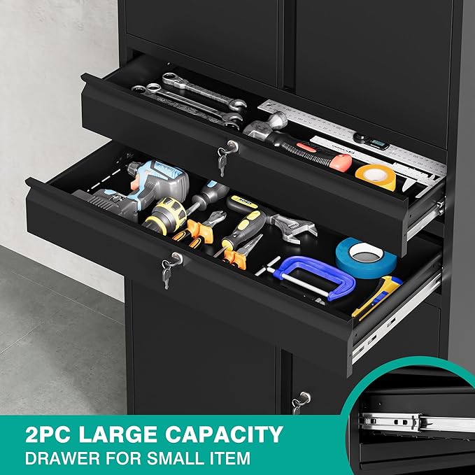Metal Storage Cabinet with Wheels and Drawers, Rolling Garage Storage Cabinet