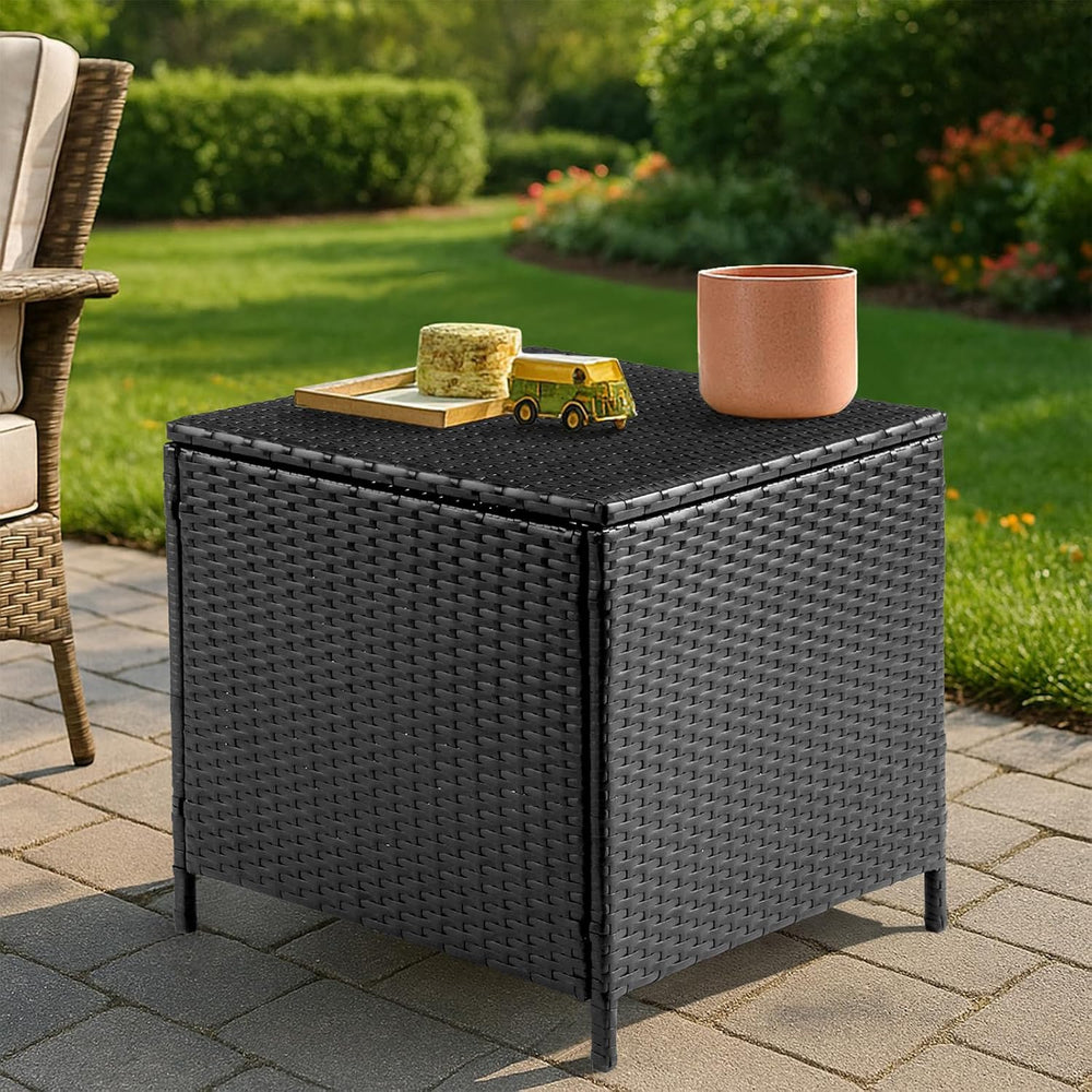 VINGLI 27 Gallon Outdoor Deck Box, Wicker Outdoor Storage Box with Lid, Small...